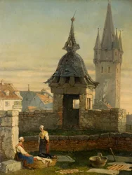 Wäscherinnen in einem Garten